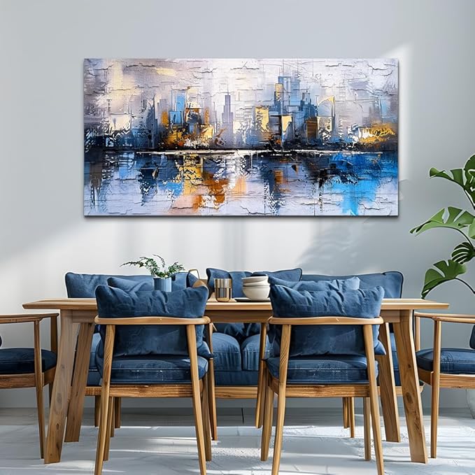KELIYUAN Yellow And Blue Graffiti Wall Art Home Decoration Painting Large Abstract Urban Modern Oil Painting Printed Living Room Decoration And Bedroom Office Wall Decor Aesthetics 30 X 60 Inches