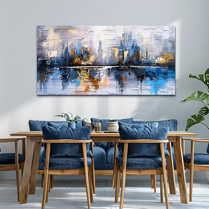 KELIYUAN Yellow And Blue Graffiti Wall Art Home Decoration Painting Large Abstract Urban Modern Oil Painting Printed Living Room Decoration And Bedroom Office Wall Decor Aesthetics 30 X 60 Inches