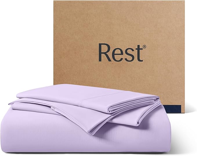REST® Evercool®+ Starter Sheet Set, King, Lavender, Breathable Bed Sheets for Hot Sleeper and Night Sweats, with Pillowcases, Ionic+ Self-Cleaning Silver Yarn for Sensitive Skin, 3PCS No Flat Sheet