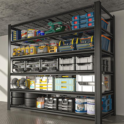 Extra Large/Big 55.12" Father&I Industrial 6-Shelf-Rack Utility Tall Heavy-Dudy Garage/Warehouse Shelving Metal/Steel Storage Shelves Unit/System Adjustable for Bin/Shed, 84"*55.12* 24", Black