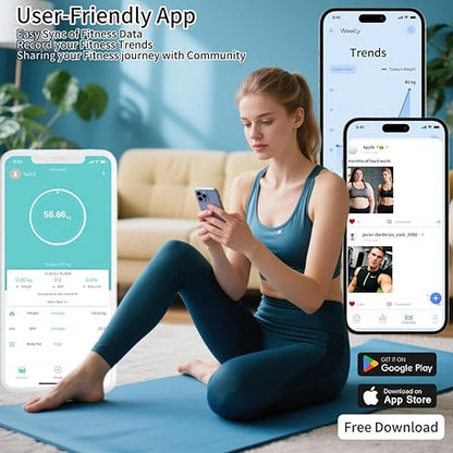 Digital Bathroom Scale, Accurate to 0.1lb/0.05kg Auto-calibrated, 25 Essential Body Composition Analysis BMI, Body Fat, Multi-Frequency tech, Smart Scale for Body Weight, Weighing to 400lb