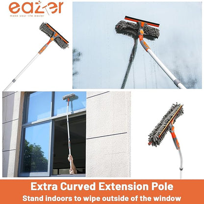 Eazer Squeegee Window Cleaner 2 in 1 Rotatable Window Cleaning Tool Kit with Elbow/Straight Extension Pole, 62‘’ Window Washing Equipment with Bendable Head for Indoor/Outdoor Car Glass