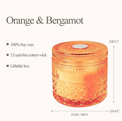 Chloefu LAN Orange & Bergamot Candle for Home Scented, Crystal Candles with Healing Stones, Gift for Women Men, Emotional Support, Encouragement and Affirmation, Highly Scented & Long Lasting, 14 oz