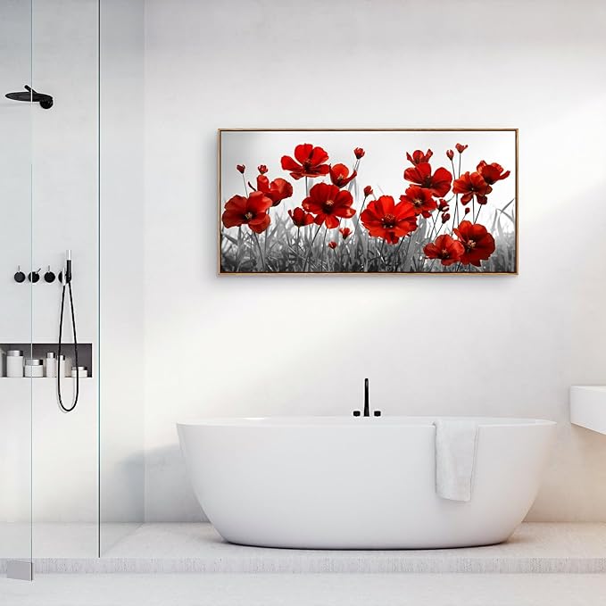 YYYYHPP WKYP2375 Canvas Wall art Black and White Plant Red Flower Canvas Print Wall Art Painting for Living Room Bedroom Kitchen Home and Office Wall Decor
