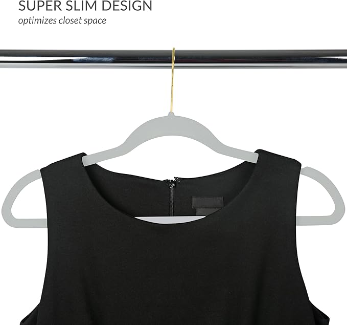 Simplify Slim Velvet Gold Hook Clothes Hangers 25 Pack | Non-Slip | Shirts | Suit | Pants | Dresses | Garments | Closet Storage & Organization | Durable | White