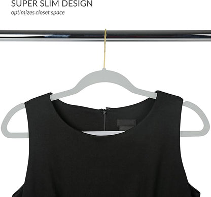 Simplify Slim Velvet Gold Hook Clothes Hangers 25 Pack | Non-Slip | Shirts | Suit | Pants | Dresses | Garments | Closet Storage & Organization | Durable | White