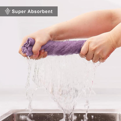 Homaxy 12 Pack Dish Towels for Kitchen (10 x 20 Inches, Purple), Super Soft and Absorbent Coral Velvet Dish Cloths for Washing Dishes, Nonstick Oil Fast Drying Microfiber Cleaning Cloth