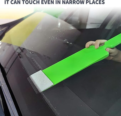 NEWISHTOOL Window Tint Tools Bulldozer Squeegee Kit, Green Wide Mouth & Scrubber Paddle Scraper with Spare Scouring Pads for Windshield Cleaning Window Film Installing, Long Handle Tint Tools