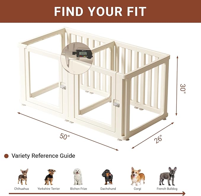 Transparent 9-Panel Dog Playpen, Acrylic Indoor/Outdoor Puppy Pen for Small & Medium Dogs, 30 Inch with Door, White(Ventilated Design 50 * 26 Two Rooms,30 inch)