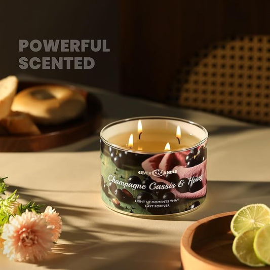 4EVER Scented Candles | 4-Wick 18oz Soy Wax Candle | Up to 50Hrs Clean Burn | Aromatherapy Candles for Home Scented | Gifts for Women & Mom, Champagne Cassis & Honey