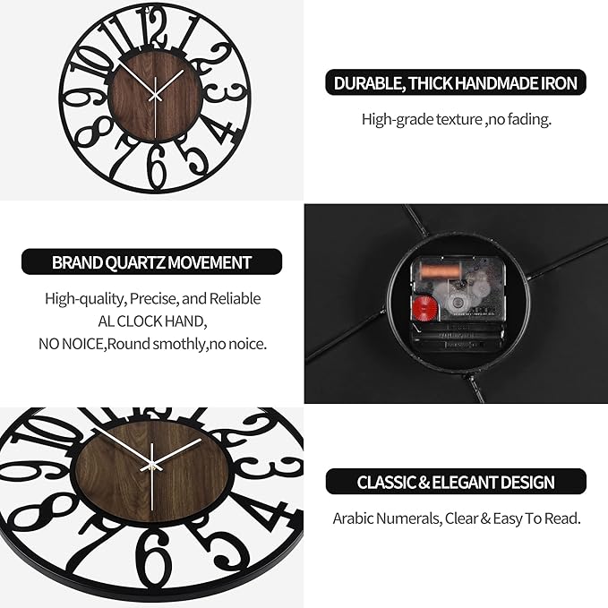 Large Wall Clock for Living Room Decor, 32 Inch Non Ticking Silent, Battery Operated Modern Vintage Oversized Wall Clock for Bedroom Kitchen