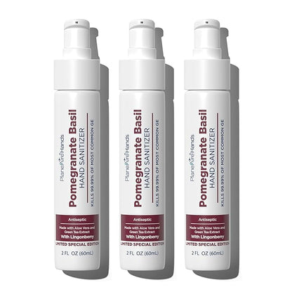 Pomegranate Basil Lotion Hand Sanitizer | Travel Size | Moisturizing Hand Lotion | Made with Aloe Vera & Essential Oils | Rich in Vitamin E | Cleanse & Moisturize | Scented Hand Sanitizer | 3-Pack