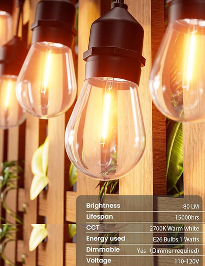 Svater Outdoor String Lights 200 FT, E26 Socket, 64pc S14 Shatterpoof Bulbs, 1 Watt Dimmable 2700K Warm White, IP65 Waterproof Commercial Grade Patio Light (4 Pack X 50FT)