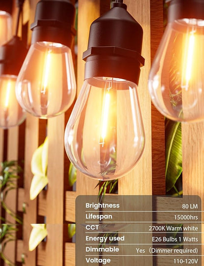 Svater Outdoor String Lights Led 105FT, Commercial Grade Patio Lights with 1W Dimmable S14 Shatterproof Bulbs, ETL Listed Heavy-Duty Outside Waterproof Cafe Bistro Market Lighting Warm White