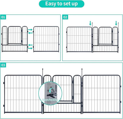 Dog Playpen,Portable Outdoor Dog Fence, Dog Playpen for Large/Medium/Small Dogs, Dog Fences for The Yard,with Doors Foldable Metal (16 Panels, 45 inch)