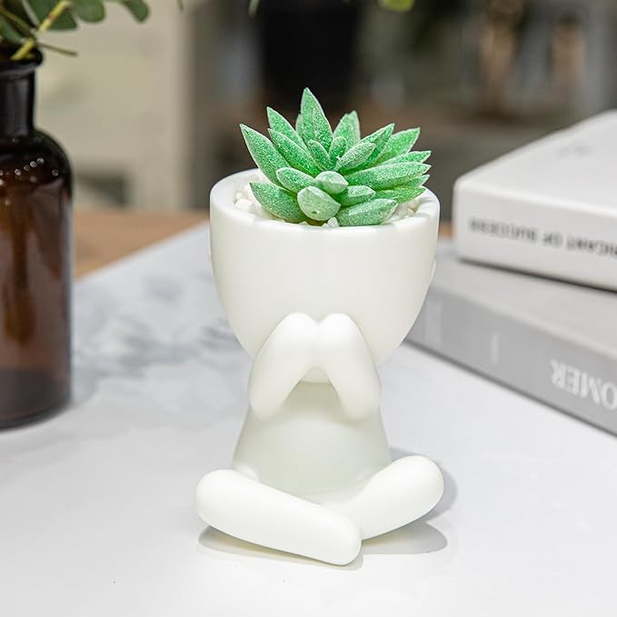 HEYO-YEPY 3PCS Cute Artificial Plant Office Decor for Women and Men, Aesthetic Desk Plant Decor for Office and Home, Potted Small Fake Plants for Indoor Decoration, White Pots Green Plants