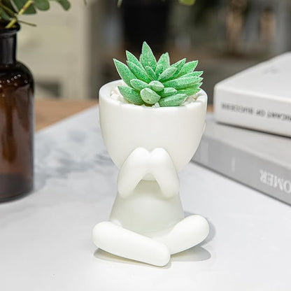 HEYO-YEPY 3PCS Cute Artificial Plant Office Decor for Women and Men, Aesthetic Desk Plant Decor for Office and Home, Potted Small Fake Plants for Indoor Decoration, White Pots Green Plants