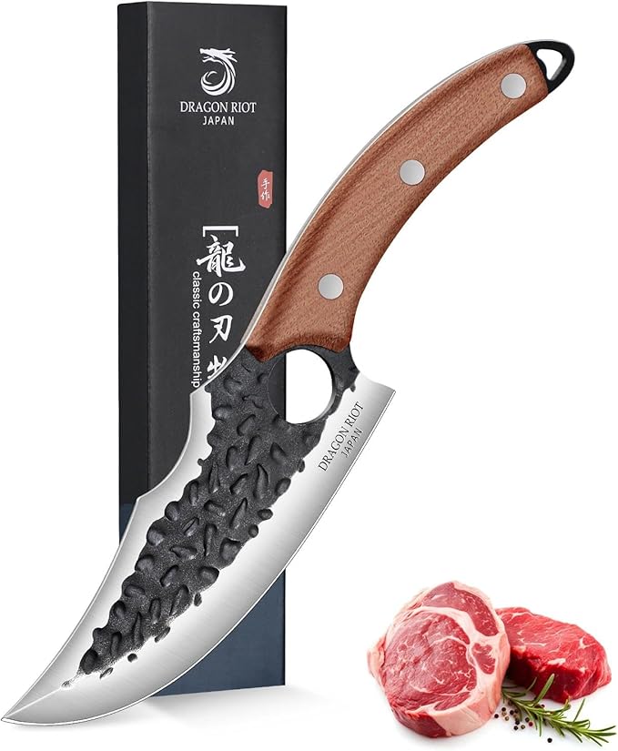 DRAGON RIOT Viking Knives for Meat Cutting, Forged Japanese Style Knife for Cooking - High Carbon and Full Tang - Must Have Knife for Kitchen and Outdoor Gift Idea for Men (Without Sheath)