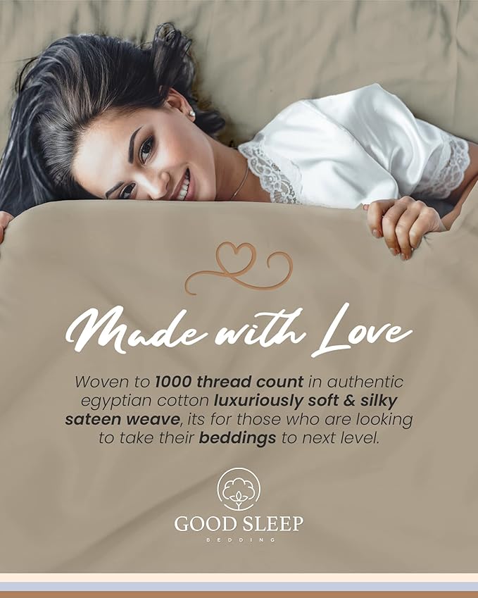 GOOD SLEEP BEDDING California King Sheet Sets - 100% Egyptian Cotton Sheets California King Size, 4Pc, 1000 TC, Cal King Sheet Set, Soft Sateen Weave, 16" Deep Pocket California King Sheet Set - Taupe