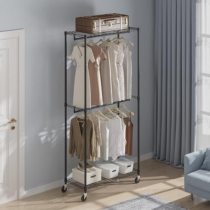 VEVOR Clothing Garment Rack, Heavy Duty Closet Wardrobe, Adjustable Tiers Clothes Racks with Steel Frame, for Bedroom, Clothing Store, Hallway