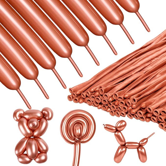 Metallic Rose Gold Long Balloons Premium 260 Twisting Animals Magic Balloons for Birthday Kids Wedding Party Supply 100pcs