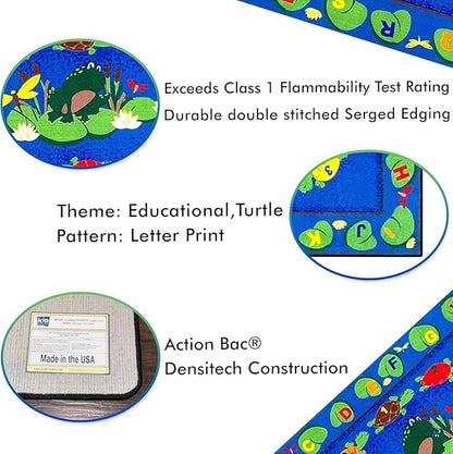 Turtle Circle Time Preschool Rug, 7'6" x 12' Rectangle, Educational Classroom Rug, Kids Learning Play Mat | Area Rug for Bedroom or Playroom