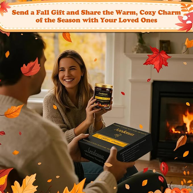 Holiday Candles Set – 4 Pack Cozy Winter Christmas Seasonal Candles Gift - Caramel Pumpkin, Cinnamon Apple, Harvest Season & Vanilla Cream, Hand-Poured Soy Candles for Christmas Cozy Winter Gifting
