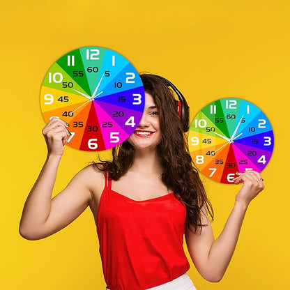 Rainbow Color Wheel Learning Clock, 12'' Telling Time Teaching Clock for Kids Analog Classroom Wall Clock Silent Movement Battery Operated for School Classroom Students Back to School Gifts