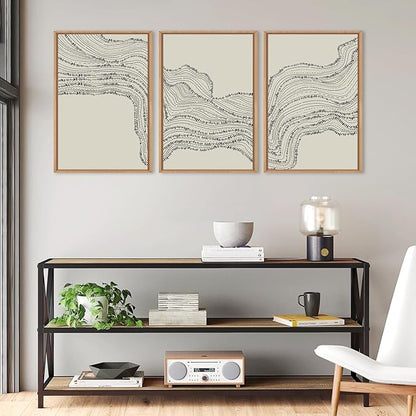 HLNIUC Neutral Abstract Framed Canvas Wall Art Set, Black Beige Wave Line Wall Decor, Large Minimalist Painting, Modern Geometric Art Print for Living Room, Bedroom, Dinning Room, Office - 24"x36"x3