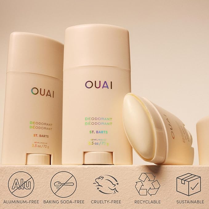 OUAI Aluminum Free Deodorant - Women's Deodorant with 24-Hour Odor Control & Invisible Application - Enriched with Notes of Dragon Fruit, Orange Blossom, & Tuberose - St. Barts (2.5 oz)