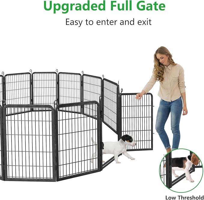 Dog Playpen Outdoor, 32" Height 10 Panels Pet Fence with Low Threshold Full Gate, Large Dog Fence Outdoor for Yard, Heavy Duty Pet Playpen Metal Play Pen Fence for RV Camping