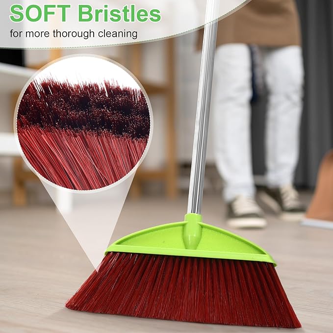 Lasnten 8 Pack Indoor Broom for Floor Cleaning Commercial Set with 49" Stainless Steel Detachable Handle Indoor and Outdoor Floor Brooms for Home, Garage, Kitchen, Office, Patio(Green,49x13.6 Inches)