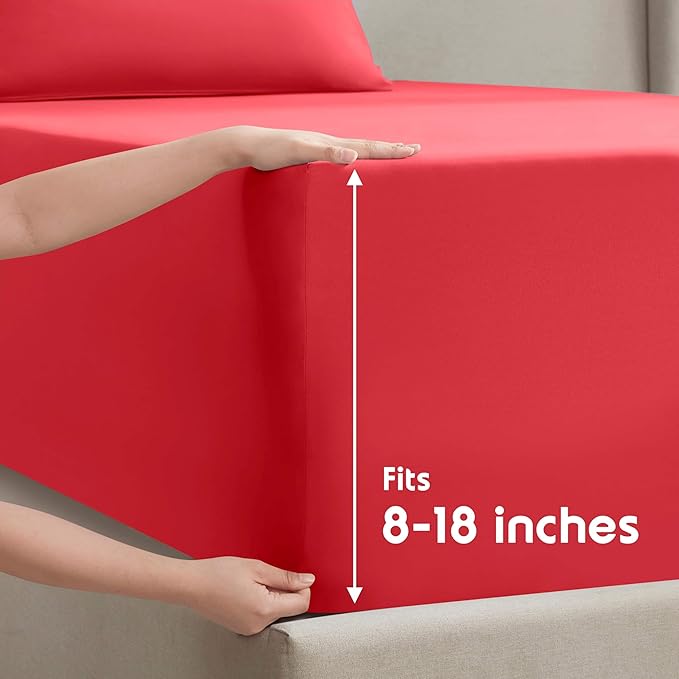 Nestl Twin Sheet Set - 1800 Ultra-Soft Microfiber Twin Bed Sheets - Double Brushed - Deep Pockets - Easy Fit - Extra Soft - 3 Piece Set - Bedding Sheets & Pillowcases (Twin, Red)
