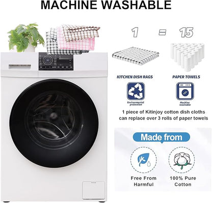 Kitinjoy Cotton 8 Pack Terry Kitchen Dish Cloths, 12 x 12 Inches Super Soft and Absorbent Dish Rags, Quick Drying Dish Towels for Washing Dishes, Mix Colour