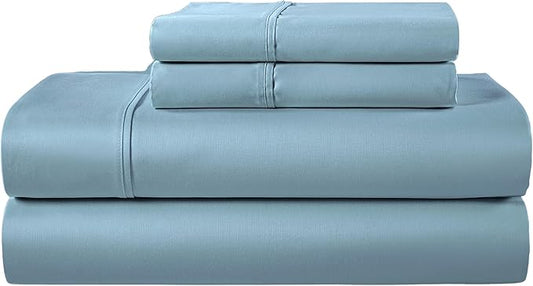 California King Sheets, 100% Egyptian Cotton 400 Thread Count Luxury Blue Bedding Sheets & Pillowcases Fits Upto 17", Soft & Breathable Naturally Cooling Hotel Sheet Set- French Blue