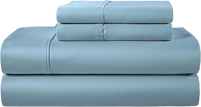 400 Thread Count Full Size Sheet Sets, 100% Egyptian Cotton Sateen Weave Deep Pocket Full Sheet & Pillowcase Sets Fits Upto 17", Soft Breathable Luxury Blue Bedding, Cotton Bed Sheets- French Blue