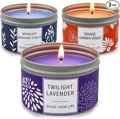 Scented Candles Gift for Women, Large 3 Pack 100 Hour Long Lasting Soy Wax Candles for Home, Bulk Value Aromatherapy Candle Set with Valentines Gift Box-Lavender, Orange Blossom & Mahogany Candle