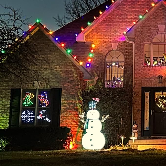 16" Christmas Window Silhouette Lights Decorations - 4 Pack Colour Lighted Angel ＆ Reindeer ＆ Snowflake ＆ Snowman for Holiday Wall Door Window Decorate