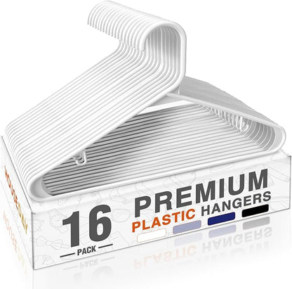 HOUSE DAY White Plastic Hangers 16 Pack, Space Saving Coat Hanger, Clothes Hanger with Non Slip Hooks, Plastic Clothing Hangers for Closet, Ideal for Everyday Use on Shirts, Coats, Pants, Dress
