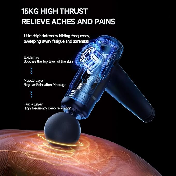 Portable Deep Tissue Muscle Massage Gun – 99-Speed Handheld Percussion Massager with LCD Display, Quiet Motor, 6 Heads & Carrying Case – Rechargeable Body Relaxation Tool for Active Lifestyles