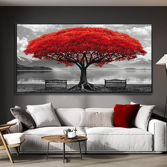 YDYSUNE Black and White Red Tree Wall Art Canvas Print Picture Large Red Tree Landscape Art work for Living Room Bedroom Office Home Wall Decoration Decor With Frame 20x40IN