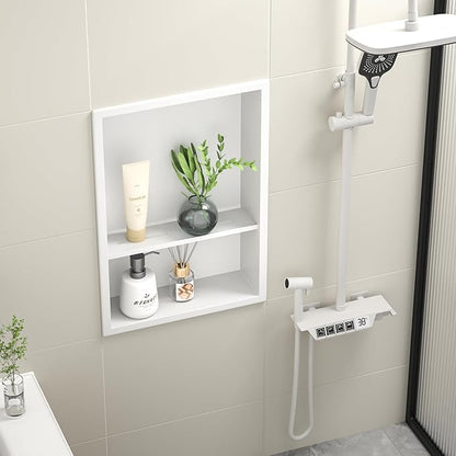 Stainless Steel Shower Niche 18" X 12" White with 2-Tiers Shelf No Tile Needed Niche Shower for Bathroom Storage Recessed Wall Niches Over Mount Installation