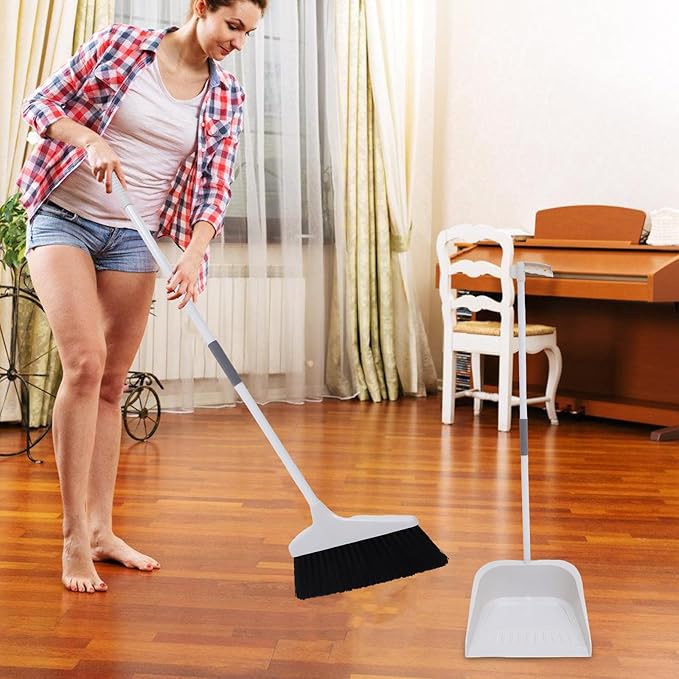Broom and Dustpan Set Cleaning Broom Set Stable Dustpan and Long Handle for Lobby and Kitchen