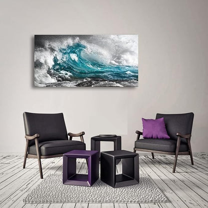 Sea Wave Pictures Canvas Wall Art For Living Room Bedroom Wall Decor,Surge Wall Art Print Paitnings for Home Decor,Morden Artwork Sea Seascape Canvas Art Waterproof Ready to Hang-24x48Inches