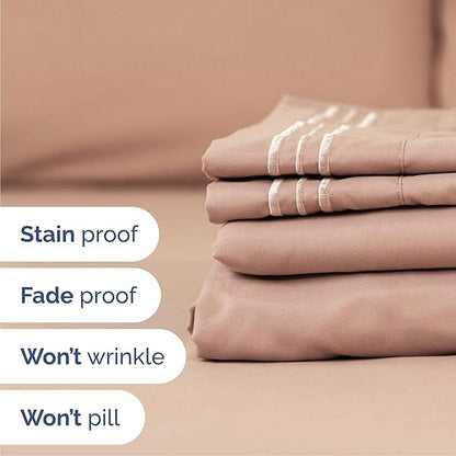 Cal King Size 4 Piece Sheet Set - Comfy Breathable & Cooling Bed Sheets Set - Hotel Luxury Bedding for Women, Men, Kids, Teens, Boys & Girls - Deep Pockets, Ultra-Soft, Wrinkle Free - Oeko-Tex - Mauve