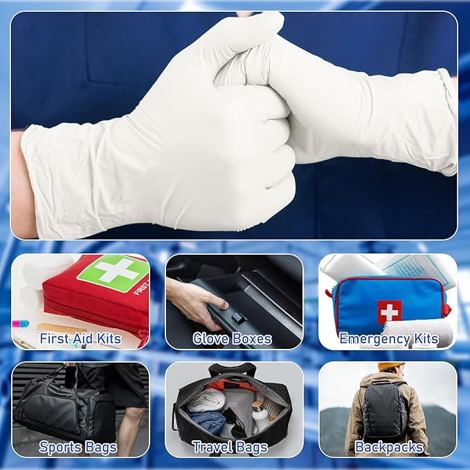 30 Pairs Disposable Emergency Glove Individually Packaged Travel Gloves Travel Trauma Essential Nitrile Glove (White)