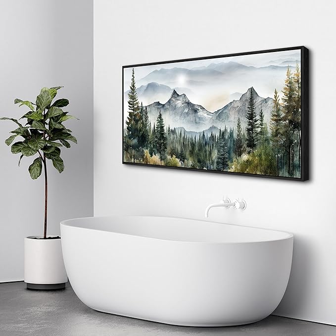 Wapluam Abstract Mountain Landscape Canvas Wall Art - Black Framed, Large, Modern Home Decor for Living Room, Bedroom, Office