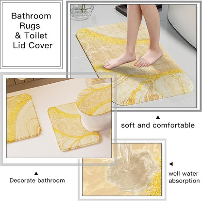 25PCS Bathroom Accessory Set, Beige Bathroom Set with Large-Capacity 4 Gallon Trash Can,Bathroom Rugs Set, Waterproof Shower Curtain, Toilet Brush, Toothbrush Holder & Soap Dispenser