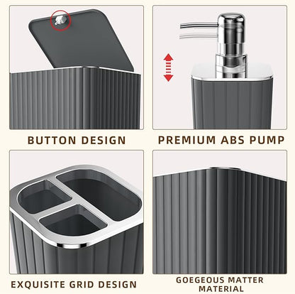 26PC Bathroom Accessories Set - Gorgeous Grey Bathroom Set, Bathroom Accessory Set, Shower Curtain Set with Bathtub Mats for Shower Tub, Trash Can & Soap Dispenser