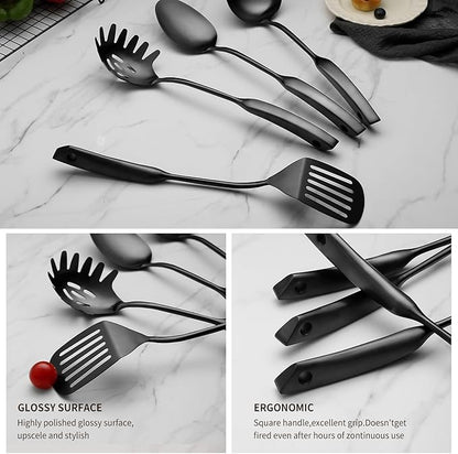 304 Stainless Steel Kitchen Utensils Set 9 Pcs Cooking Utensil Set, 15 Inches All Metal Cooking Tools Wok Kitchen Cookware Set with Spatula Useful Pots and Pans Accessories